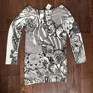 Long Sleeve All Over Black/White Printed Shirt - BRAND NEW